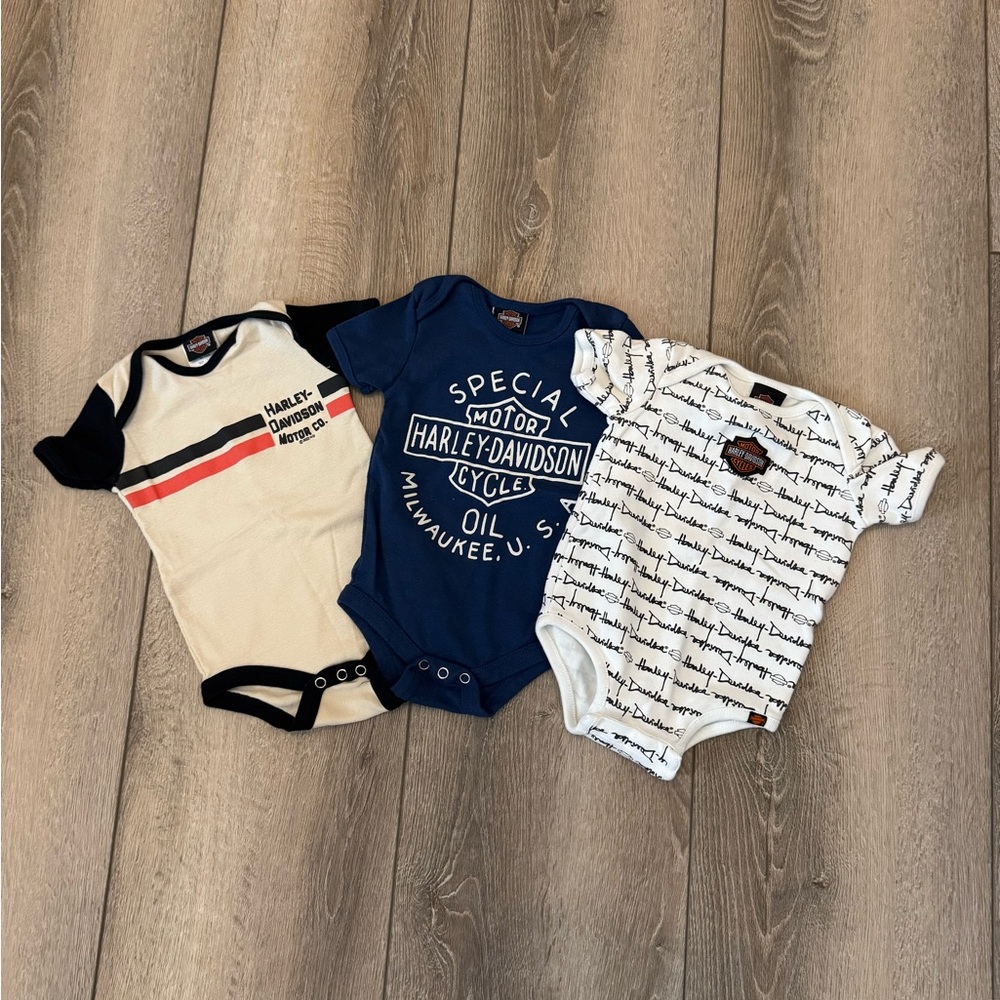 LIKE NEW Harley-Davidson Baby Bodysuit Trio — 3-6 Months